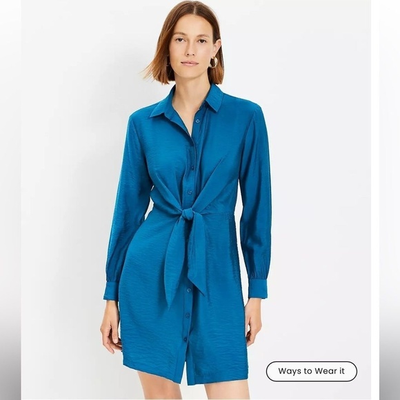 LOFT NWT Dahlia Tie Front Midi Dress Size 18 - Grotto Teal - Picture 1 of 9